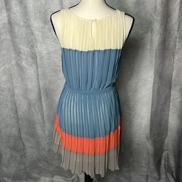 Blu Pepper Pleated Cream, Blue, Coral and Gray Dress - size Small - Picture 5 of 12